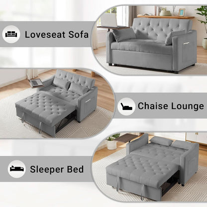 Grey Adjustable Backrest Convertible Sleeper Sofa Bed
