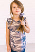 Camo print flounced armholes Little Girls’ tank top by Jade, featuring sleeveless design and stylish camo pattern.