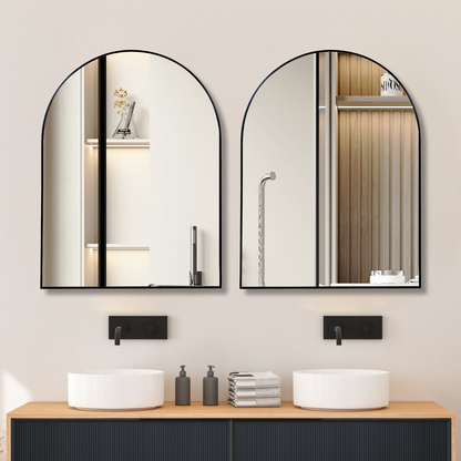 Large arched metal frame wall mirror by Start2Finish, ideal for bathroom vanity, bedroom, or entryway decor.