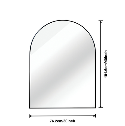 Large arched metal frame wall mirror from Start2Finish, suitable for bathroom vanity, bedroom, or entryway decor.
