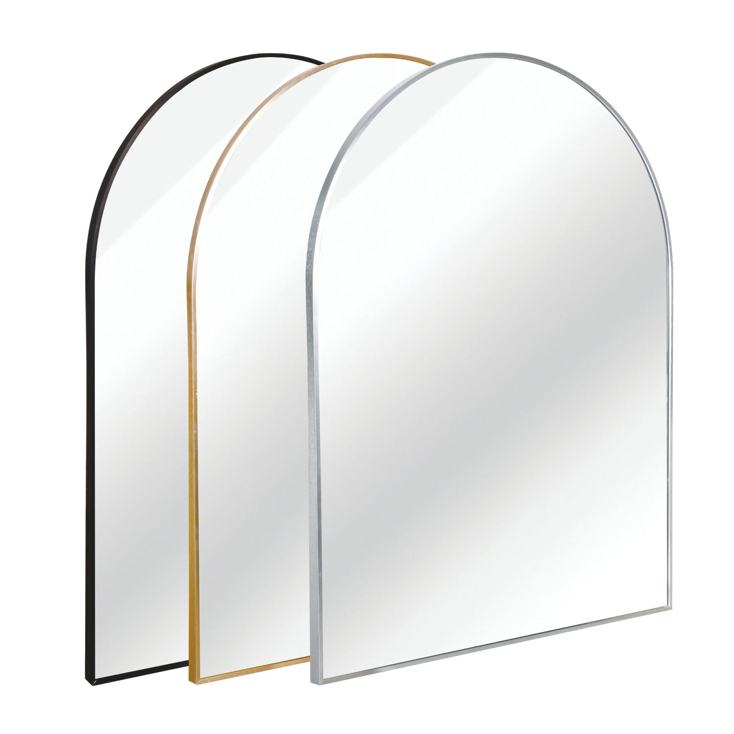 Large arched metal frame wall mirror by Start2Finish, ideal for bathroom vanity, bedroom, or entryway decor.