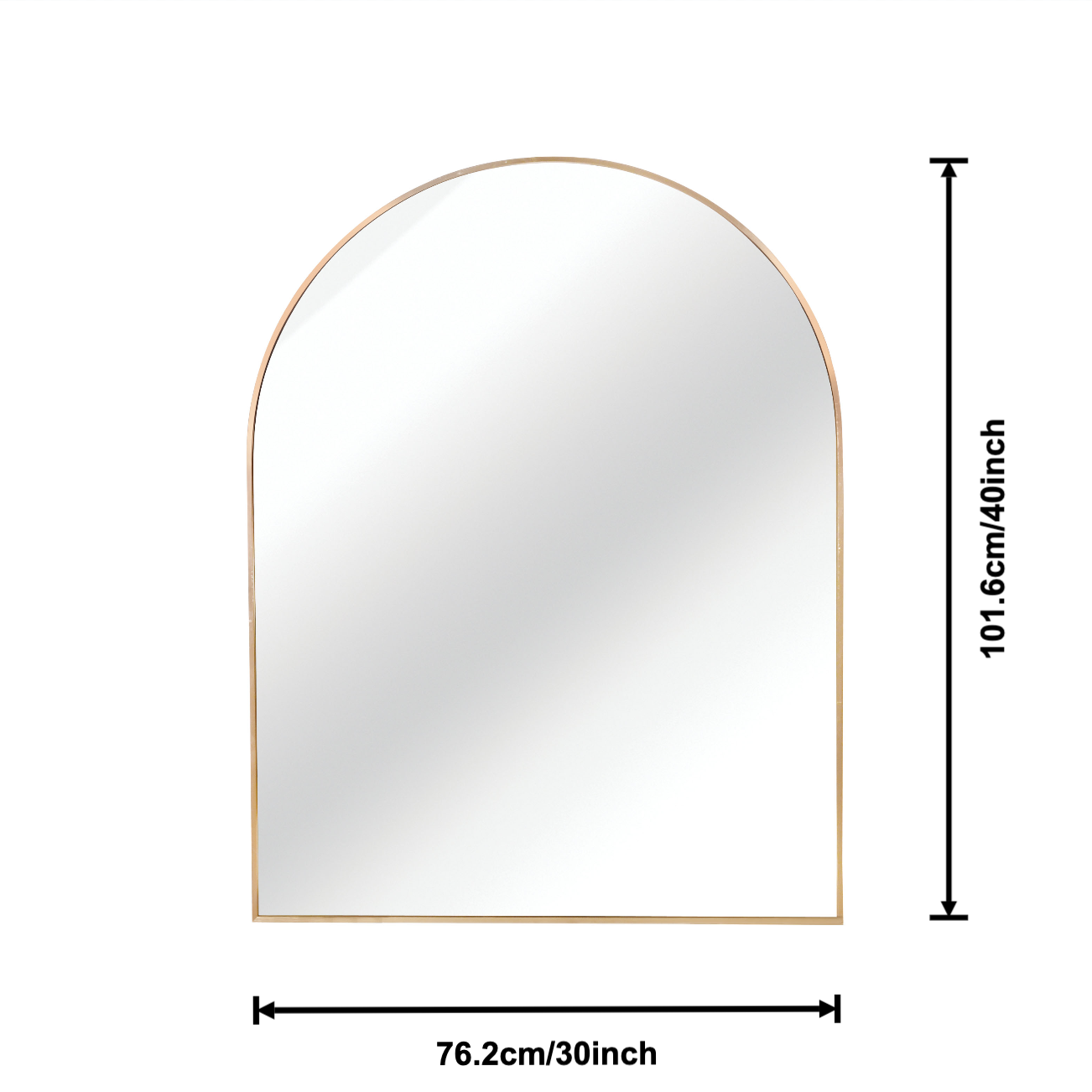 Large arched metal frame wall mirror by Start2Finish, suitable for bathroom, bedroom, or entryway decor.
