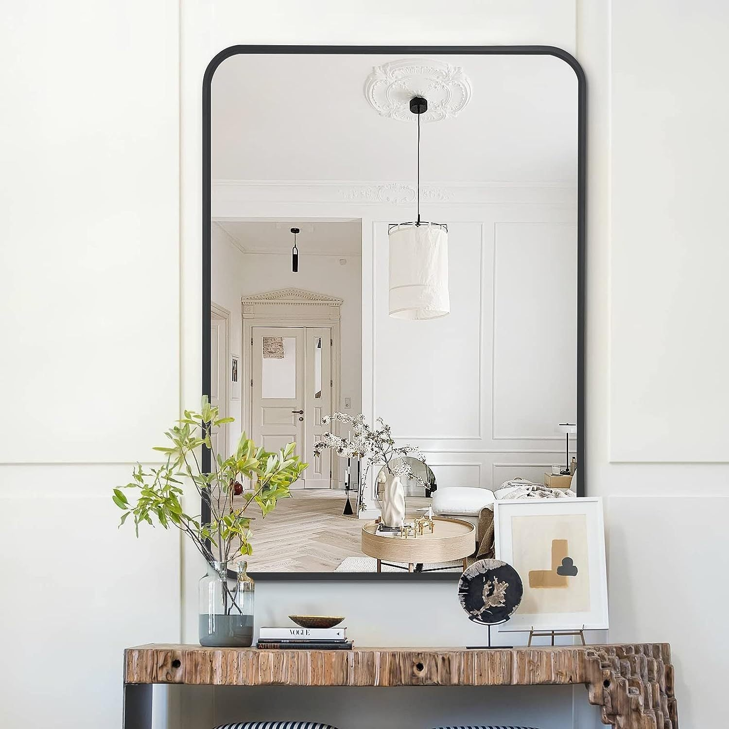 Rectangular metal frame wall mirror with sleek design, suitable for bathroom vanity, bedroom, or entryway decor, by Start2Finish
