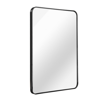 Rectangular metal frame wall mirror for bathroom, bedroom, or entryway decor, with sleek metal border and reflective glass surface.