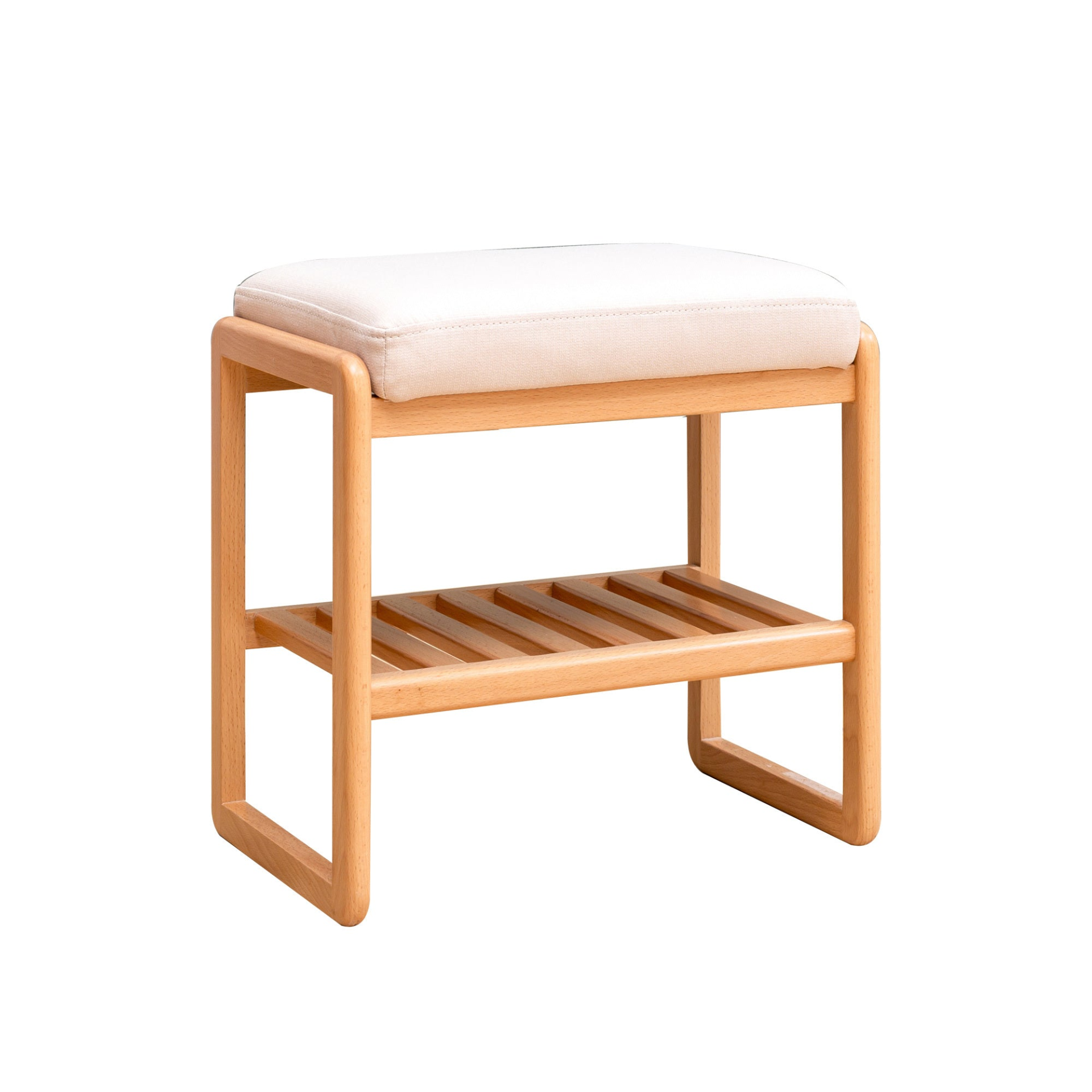 Solid wood shoe storage bench by Start2Finish with cushioned seat, ideal for entryway shoe organization and natural furniture decor.