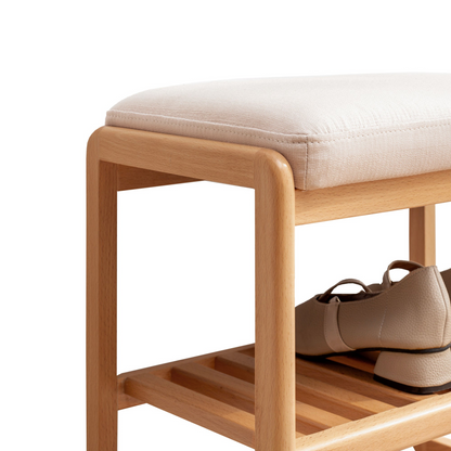 Solid wood shoe storage bench by Start2Finish with cushioned seat, ideal for entryway organization and shoe storage.