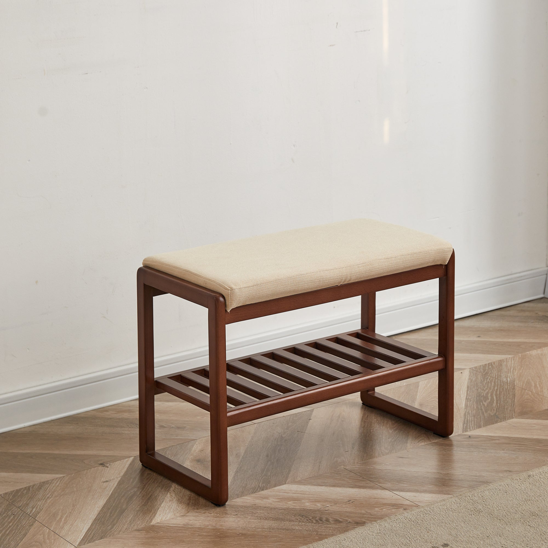 Start2Finish shoe storage bench with solid wood frame, cushioned top, ideal for entryway shoe organization and furniture.