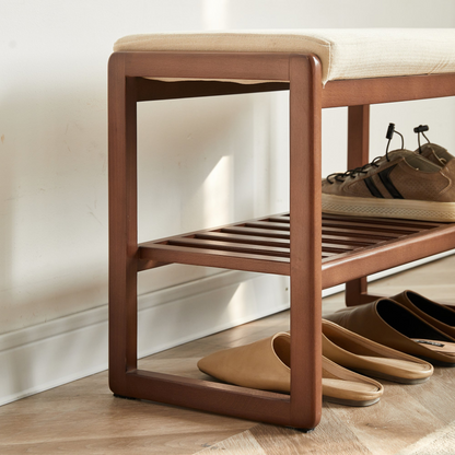 Start2Finish shoe storage bench with cushioned seat and solid wood construction, ideal for entryway shoe organization.