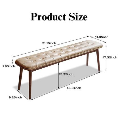 Solid wood dining bench with khaki cushioned seat, ideal for dining room or entryway seating by Start2Finish.