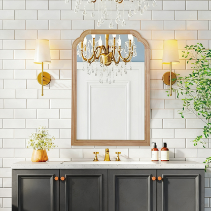 Start2Finish rounded corner solid wood wall mirror with a natural finish, ideal for bathroom, bedroom, entryway, or living room.