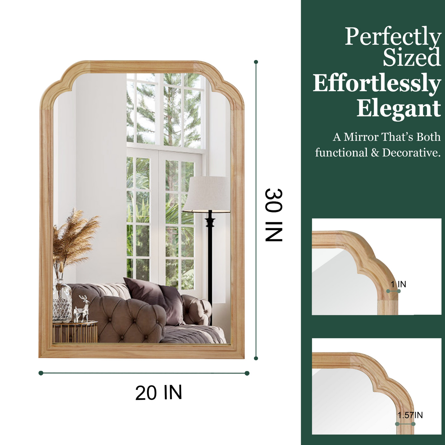 Start2Finish solid wood wall mirror with rounded corners, ideal for bathroom, bedroom, entryway, or living room decor.