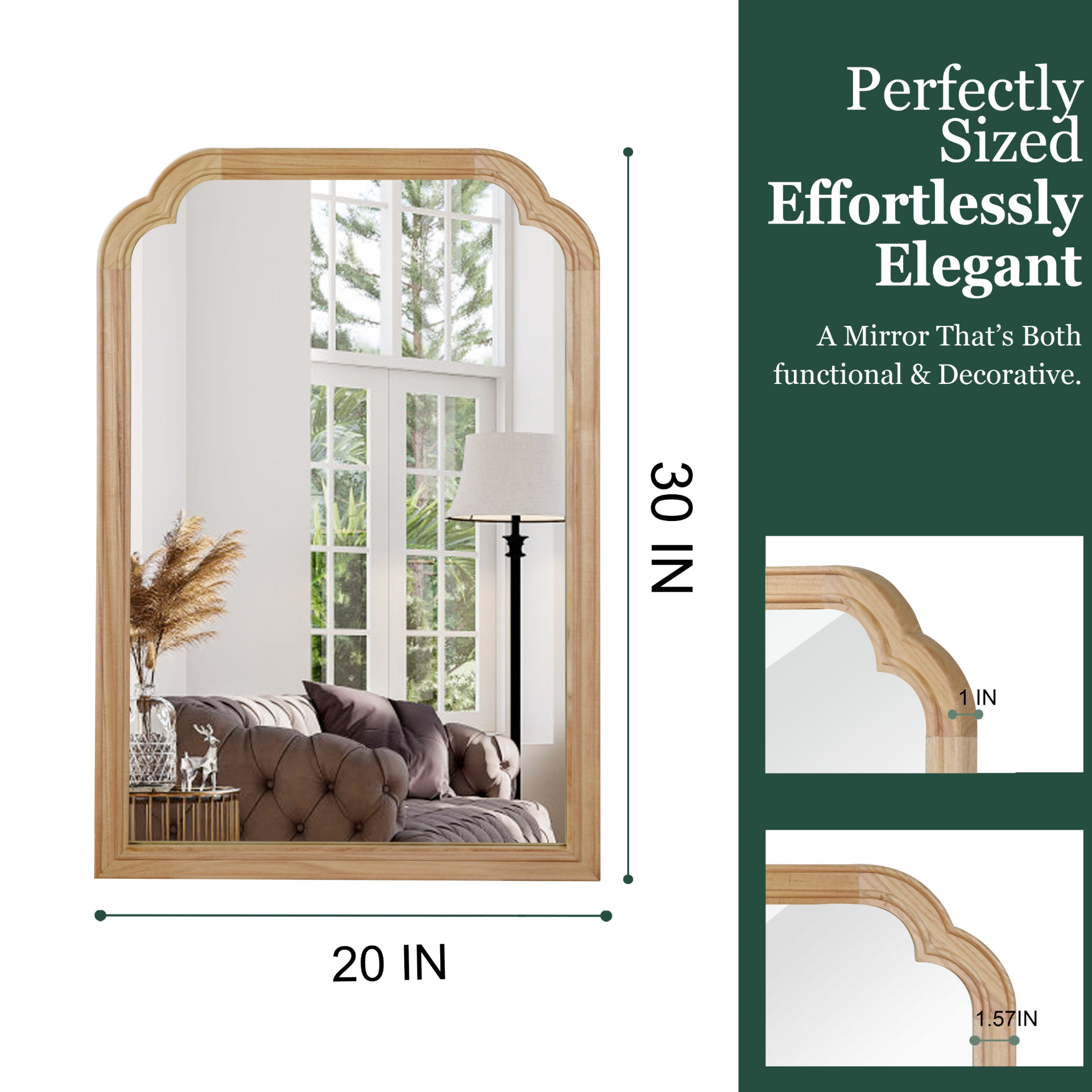 Start2Finish solid wood wall mirror with rounded corners, ideal for bathroom, bedroom, entryway, or living room decor.