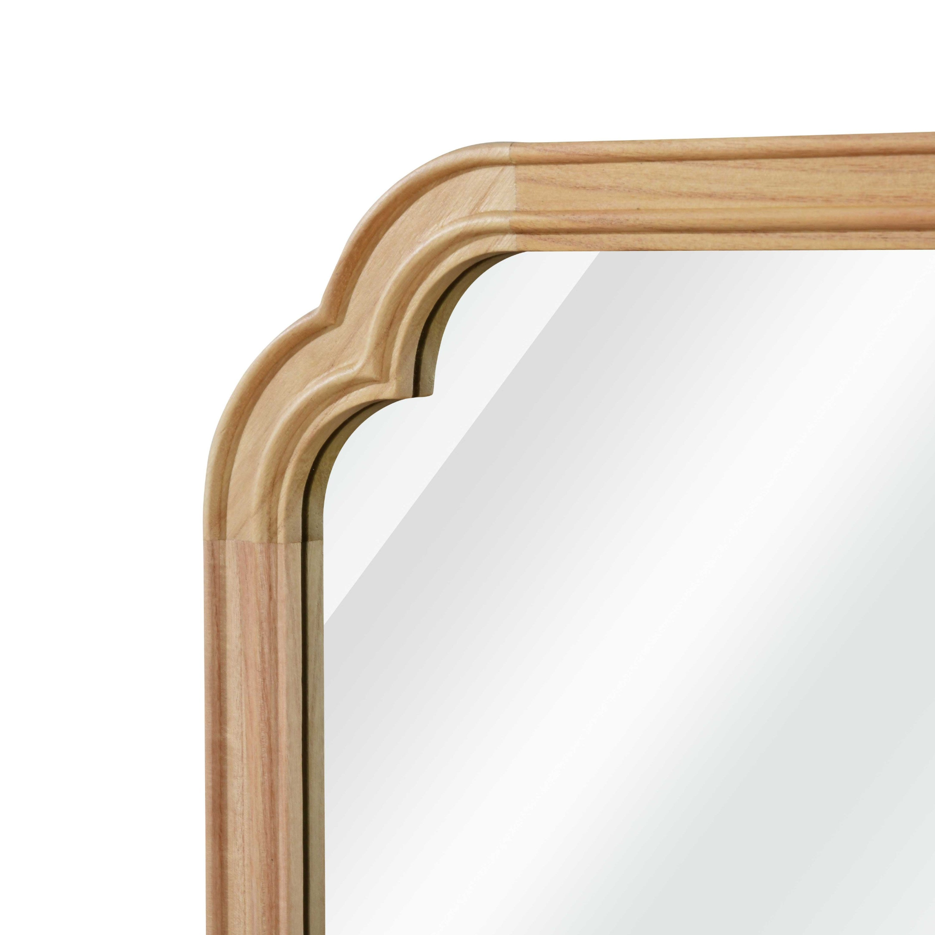 Start2Finish rounded corner solid wood wall mirror with a natural finish, suitable for bathroom, bedroom, entryway, or living room decor.