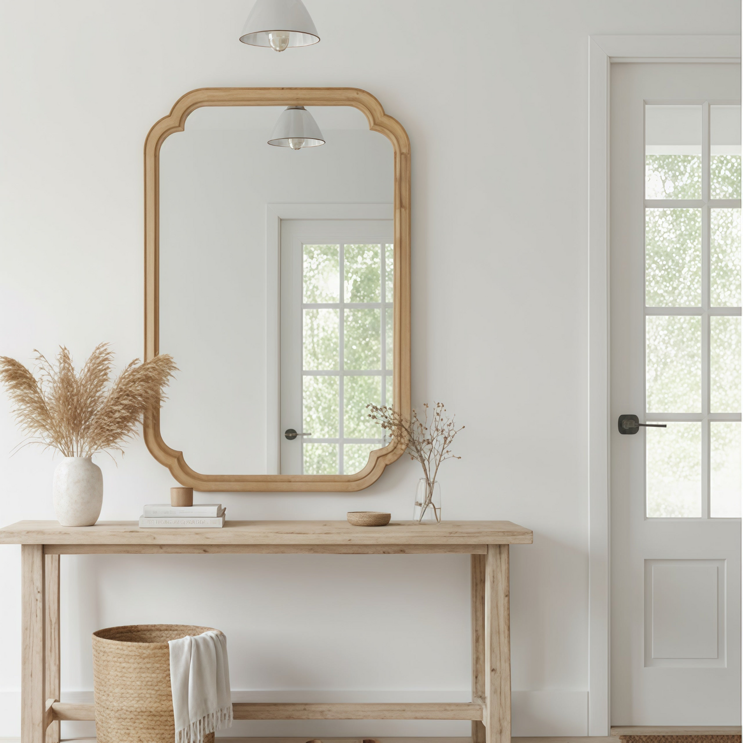 Start2Finish rounded corner solid wood wall mirror with a sleek frame, ideal for bathroom, bedroom, entryway, or living room decor.