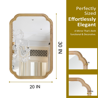 Start2Finish rounded corner solid wood wall mirror with a natural finish, suitable for bathroom, bedroom, entryway, or living room.