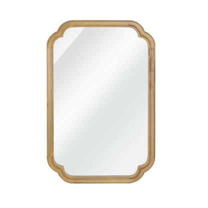 Start2Finish rounded corner solid wood wall mirror with a natural finish, suitable for bathroom, bedroom, entryway, or living room.