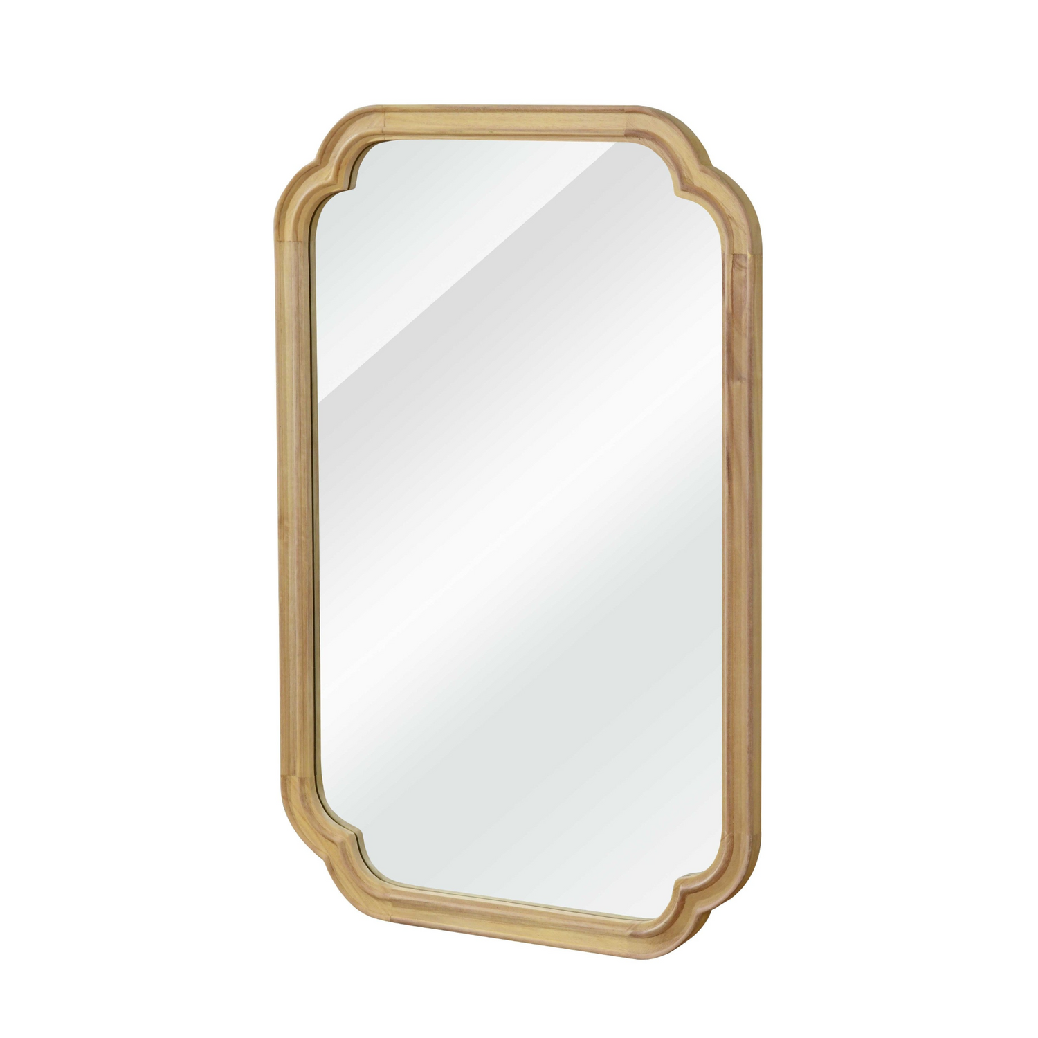 Start2Finish rounded corner solid wood wall mirror with a natural finish, suitable for bathroom, bedroom, entryway, or living room decor.