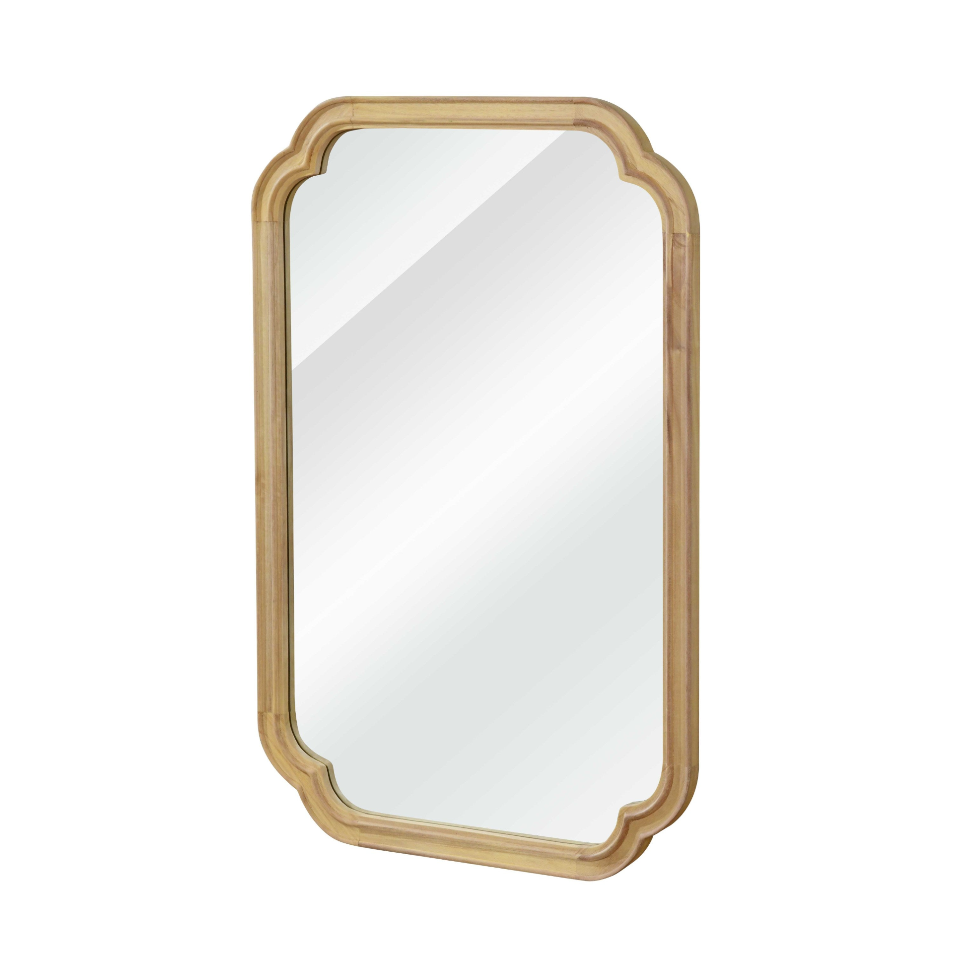 Start2Finish rounded corner solid wood wall mirror with a natural finish, suitable for bathroom, bedroom, entryway, or living room decor.
