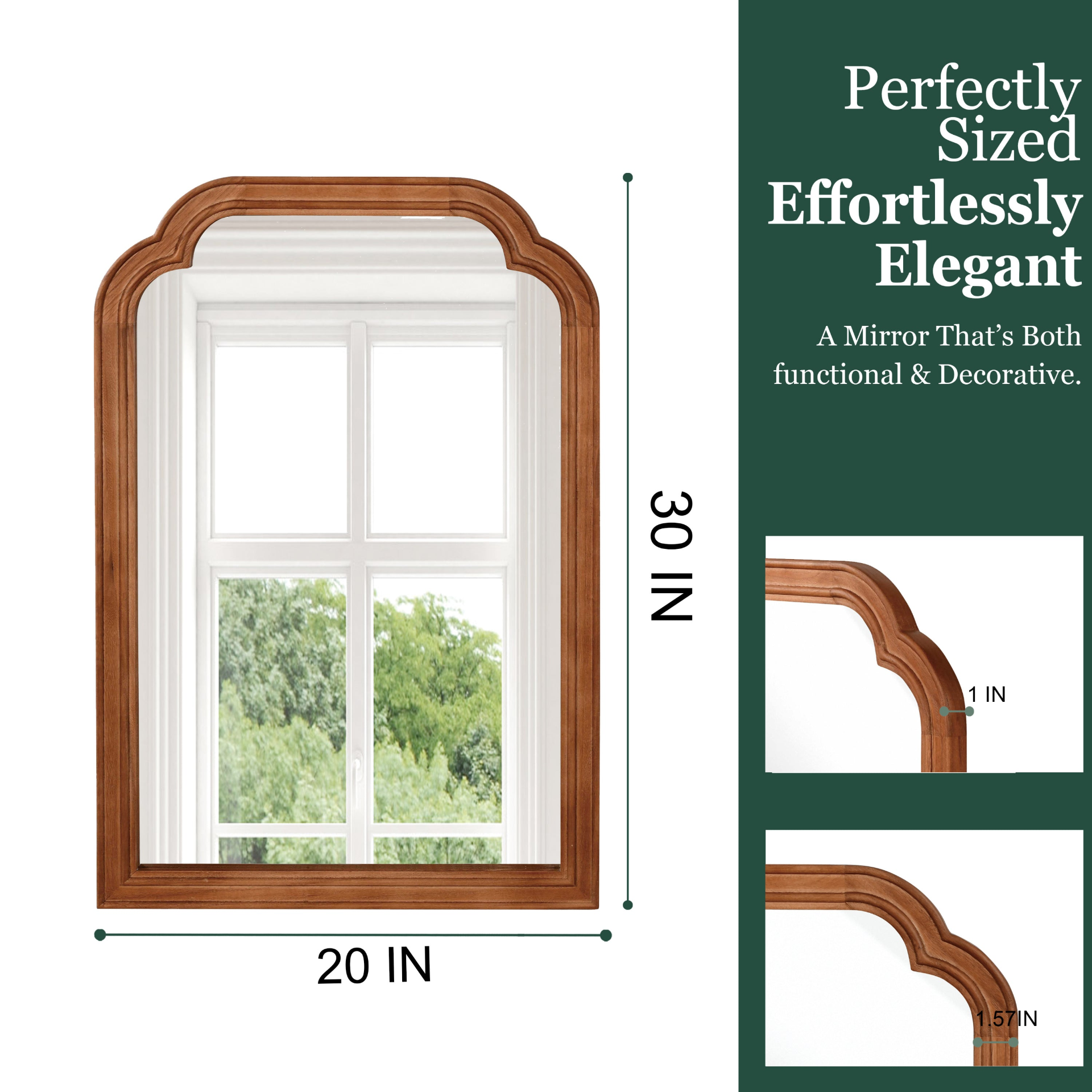 Start2Finish rounded corner solid wood wall mirror for bathroom, bedroom, or entryway, with a smooth, natural wood frame.