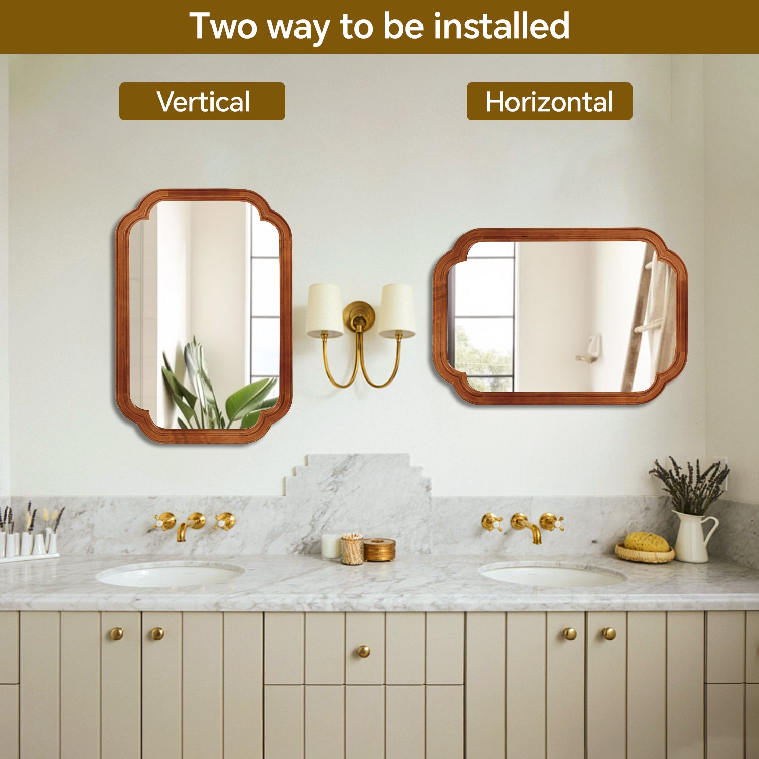 Start2Finish solid wood wall mirror with rounded corners, ideal for bathroom, bedroom, entryway, or living room decor.