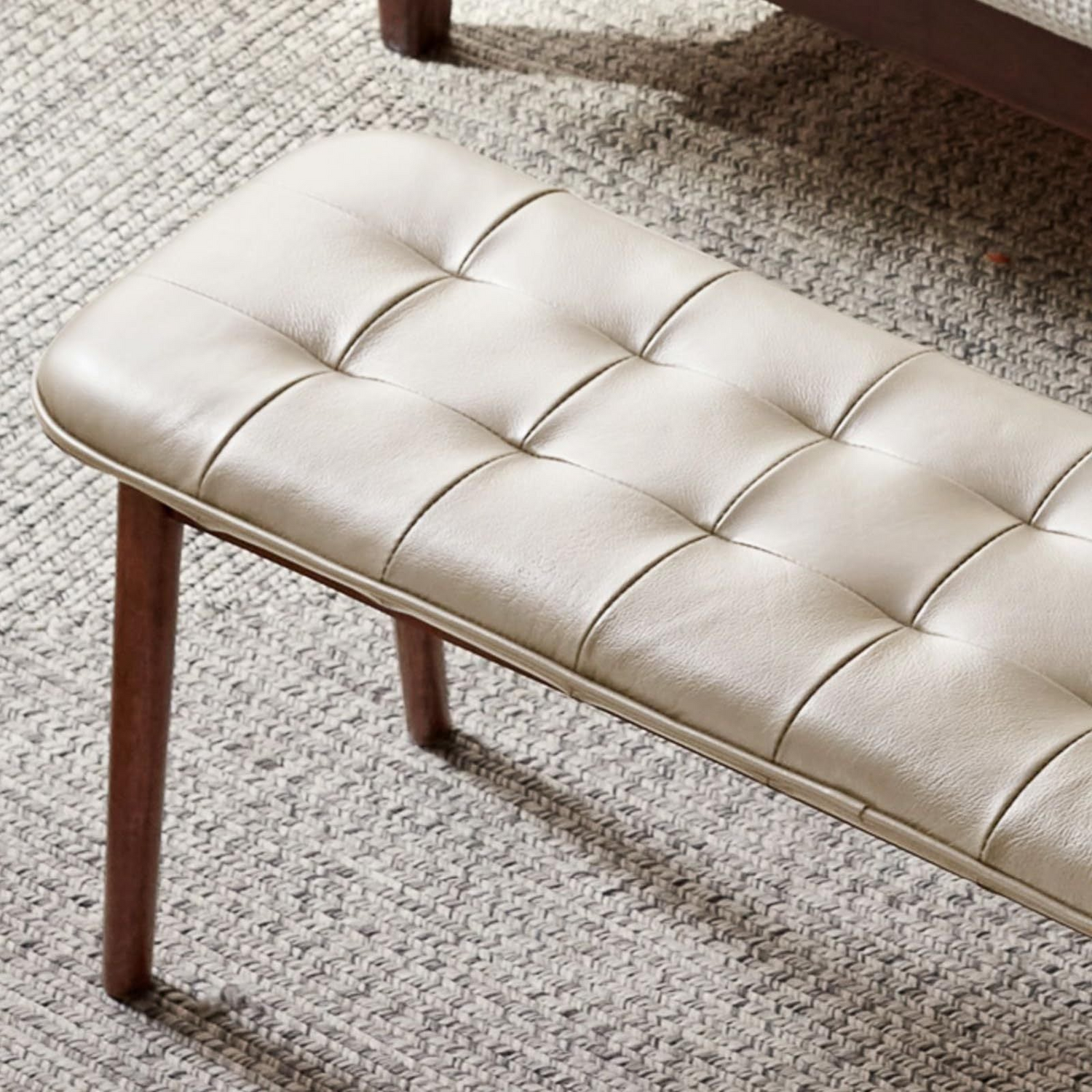 Solid wood dining bench with khaki cushioned seat, ideal for dining room or entryway seating by Start2Finish.