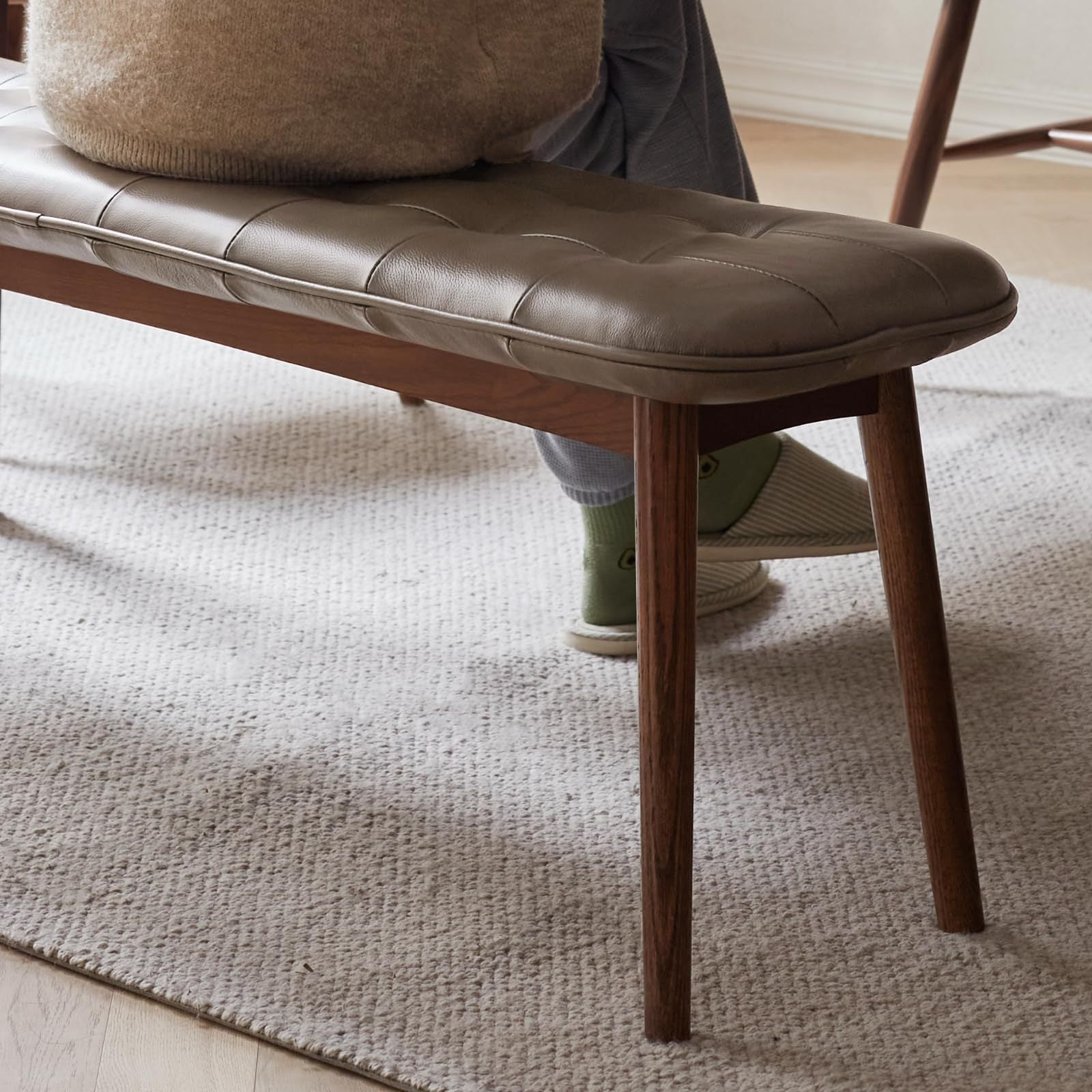 Solid wood dining bench with khaki cushioned seat, ideal for dining rooms and entryway seating by Start2Finish