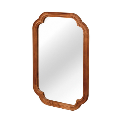Start2Finish rounded corner solid wood wall mirror with natural wood frame, suitable for bathroom, bedroom, entryway, or living room.