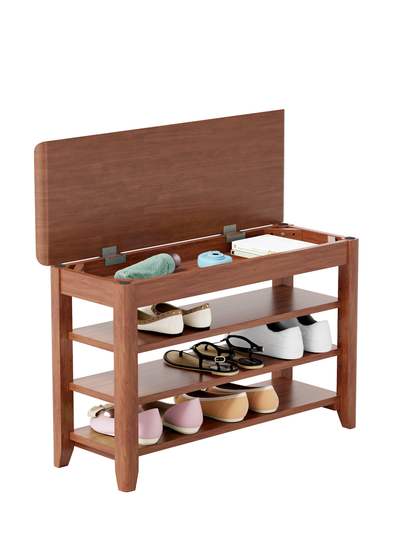 Full-length walnut wood home mirror with coat rack, storage, and adjustable sizes for bedroom, entryway, or dressing areas.