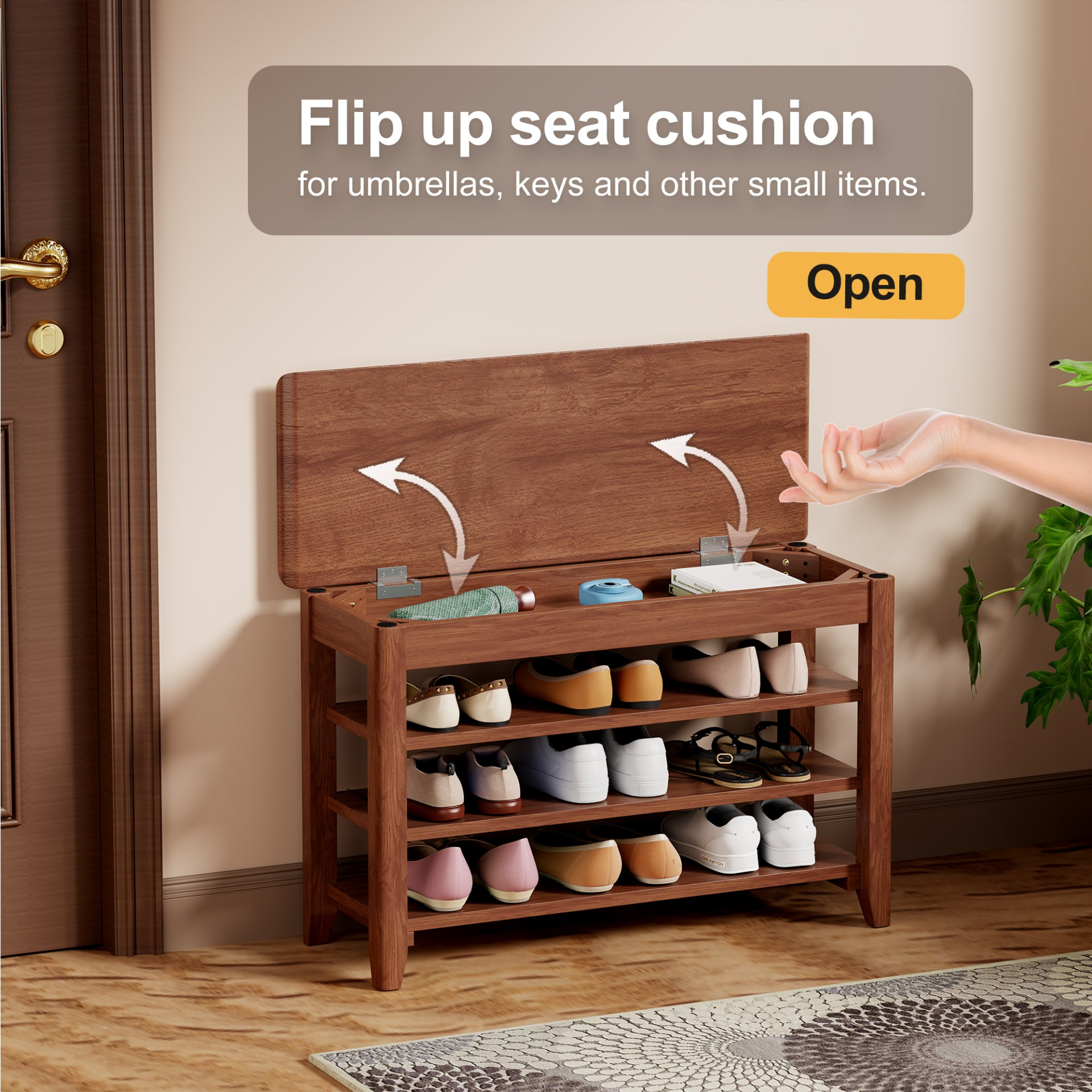 Start2Finish rotating full-length wood mirror with coat rack in walnut finish, with storage and adjustable sizes for bedroom or entryway.