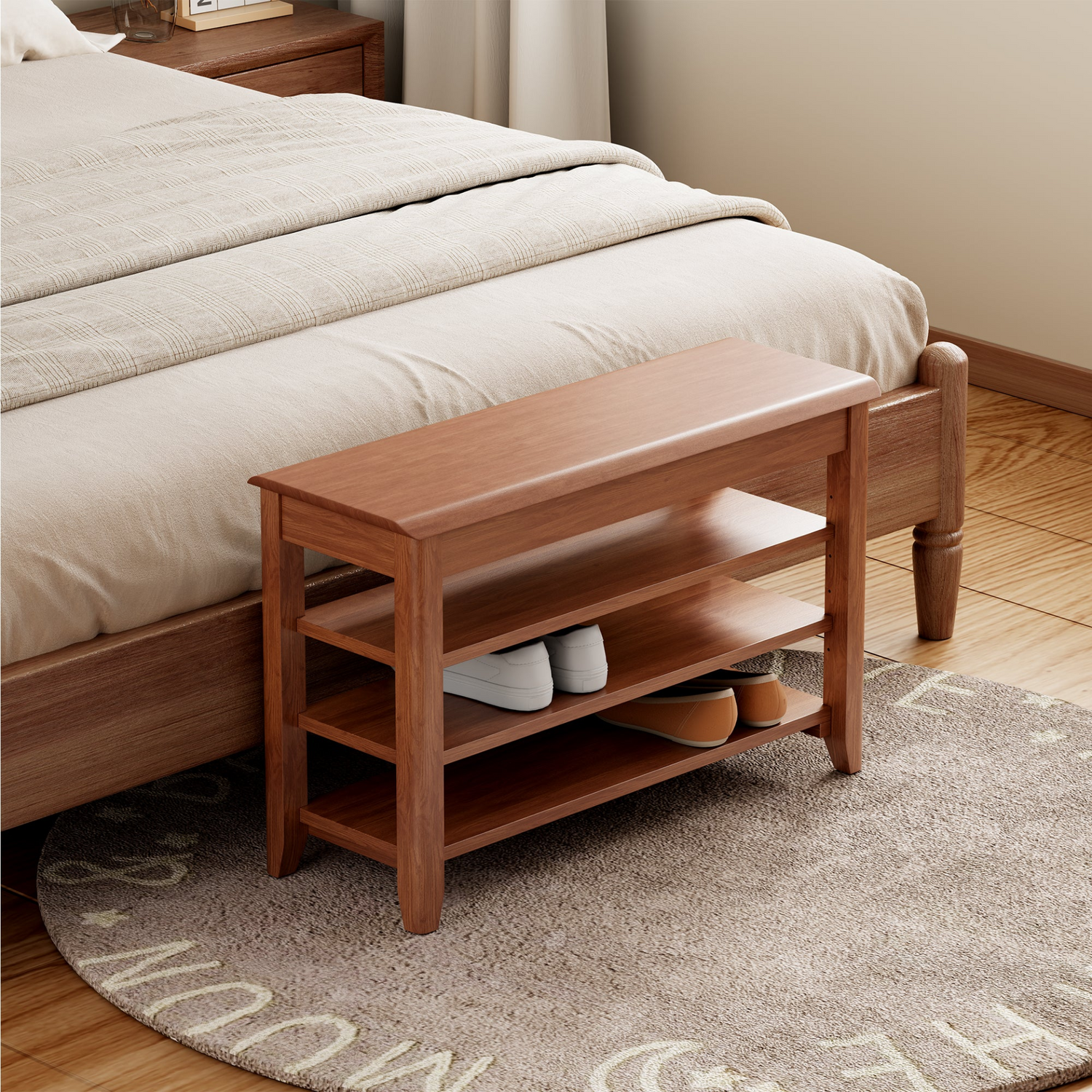 Start2Finish rotating full-length mirror with coat rack, solid walnut wood, adjustable sizes, ideal for bedroom or entryway.