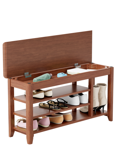 Solid walnut rotating full-length mirror with coat rack and storage, available in 31.5" and 39.37" sizes for bedrooms and entryways.