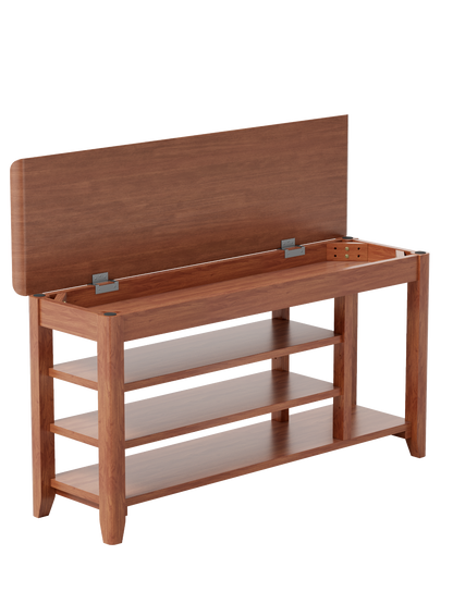 Rotating full-length wooden mirror with coat rack and storage in walnut, available in 31.5 and 39.37 inches for bedroom or entryway.