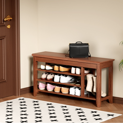 Full-length walnut finish rotating mirror with coat rack and storage, includes adjustable height in 31.5 and 39.4 inches for home use