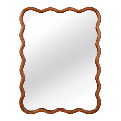 Wavy solid wood wall mirror with curved frame, ideal for bathroom, bedroom, or entryway, by Start2Finish.