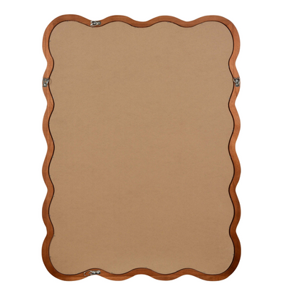 Wavy solid wood wall mirror with curved frame, ideal for bathroom, bedroom, or entryway decor, by Start2Finish.