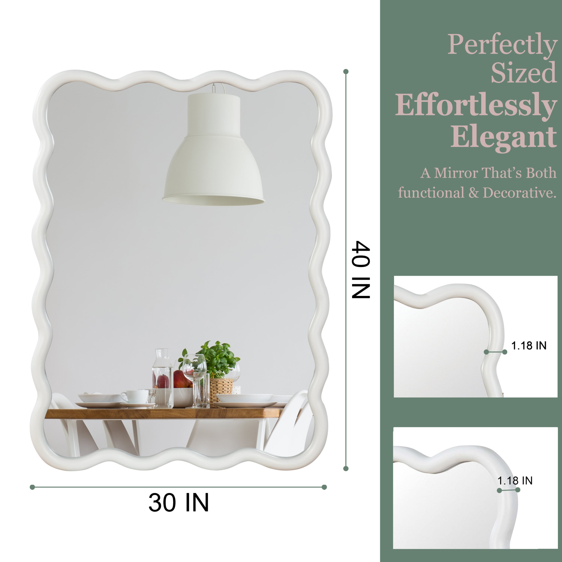 Wavy solid wood wall mirror with curved frame, suitable for bathroom, bedroom, or entryway, by Start2Finish.
