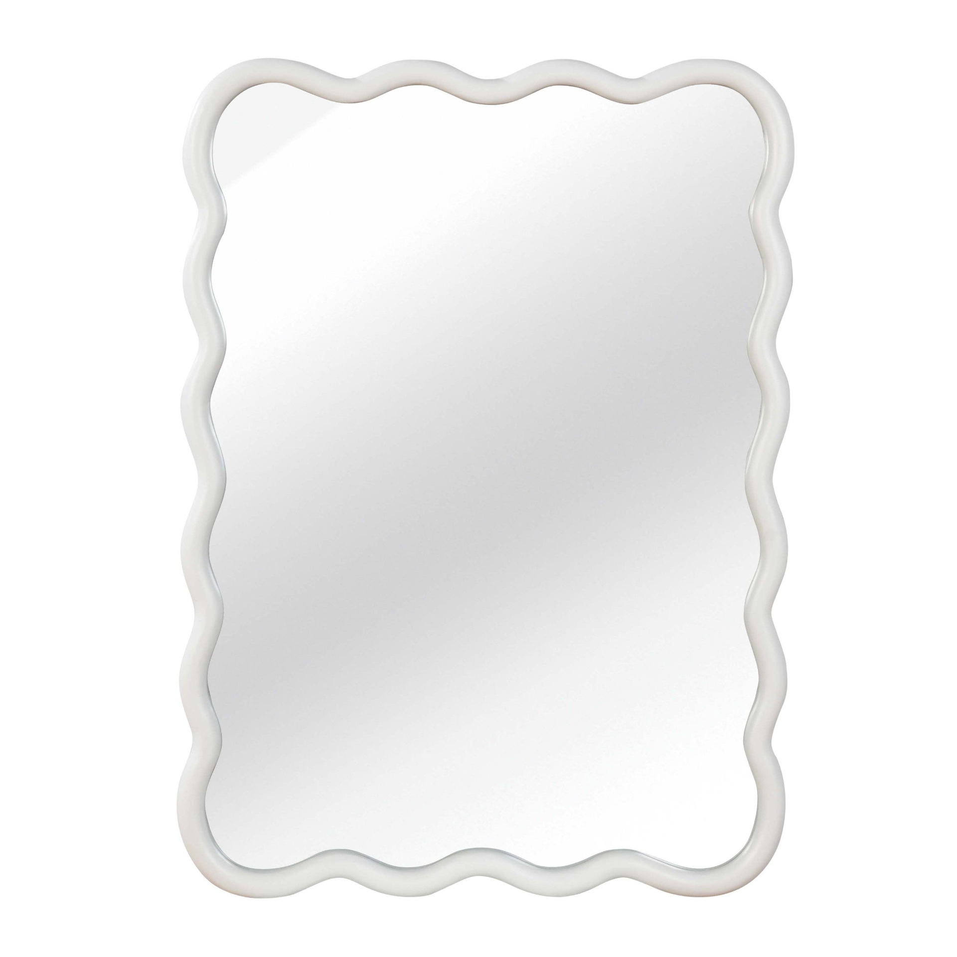 Wavy solid wood wall mirror with curved frame, ideal for bathroom, bedroom, or entryway decor by Start2Finish