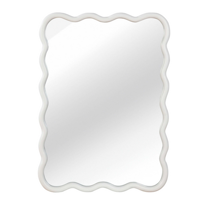Wavy solid wood wall mirror with curved frame, ideal for bathroom, bedroom, or entryway decor by Start2Finish