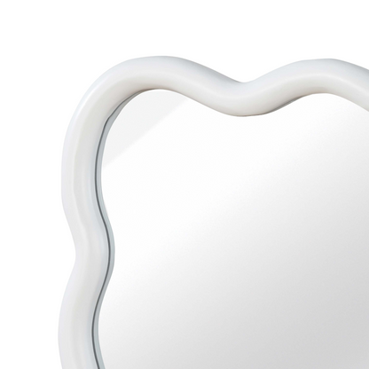 Wavy solid wood wall mirror with curved frame, ideal for bathroom, bedroom, or entryway decor by Start2Finish