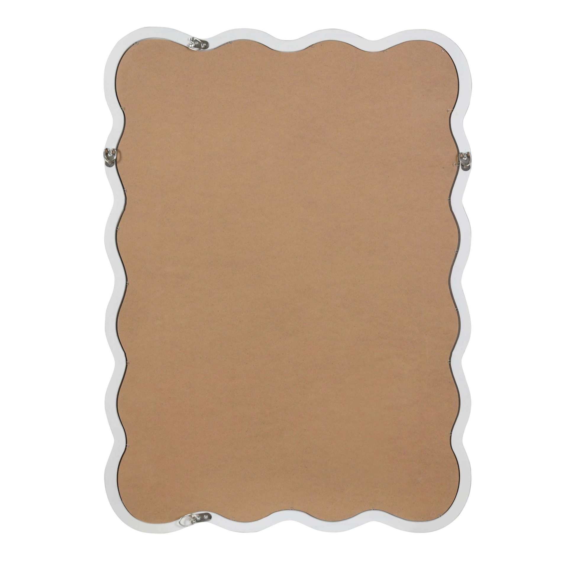 Wavy solid wood wall mirror with curved frame, suitable for bathroom, bedroom, or entryway decoration.