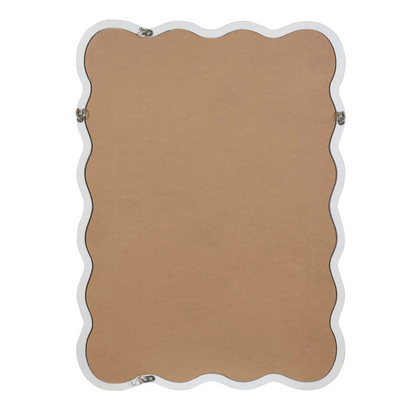Wavy solid wood wall mirror with curved frame, suitable for bathroom, bedroom, or entryway decoration.