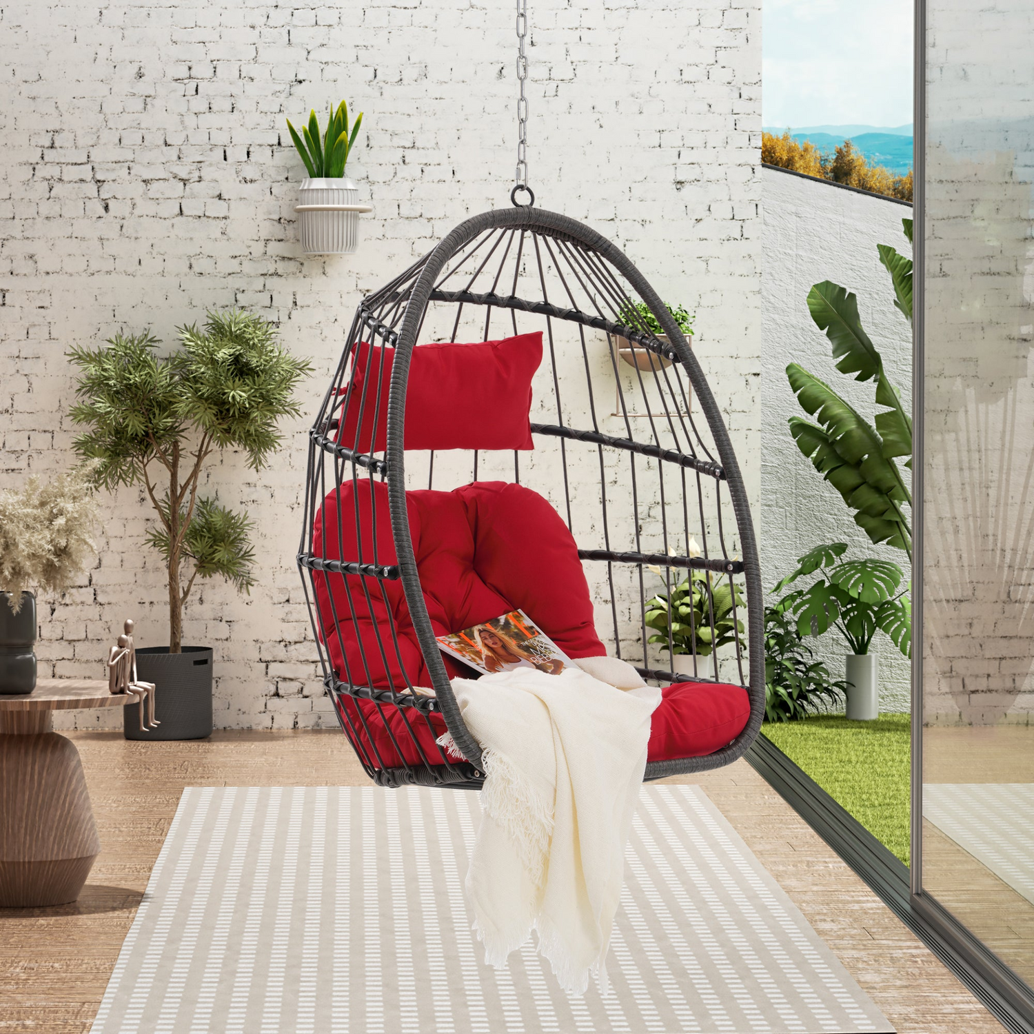 Start2Finish 55.6-inch rattan planter for indoor or outdoor plant display, featuring a vibrant red finish and decorative design.