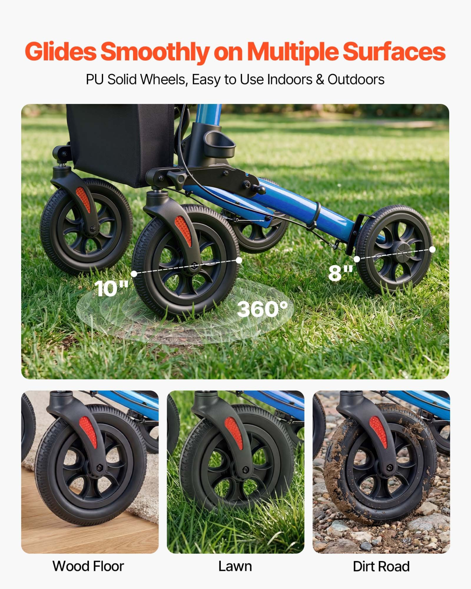 Start2Finish VEVOR rollator walker with seat, lightweight aluminum, PU wheels, adjustable handles, cup holder, supports 300 lbs.