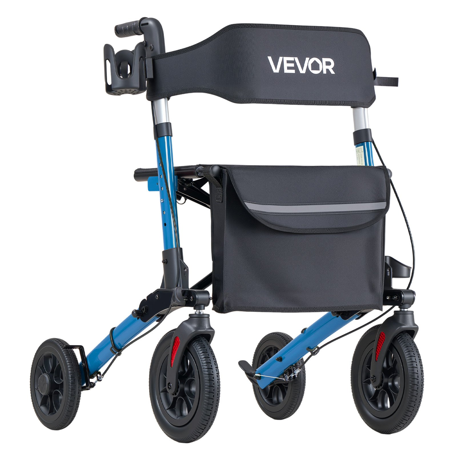 Start2Finish VEVOR rollator walker with seat, lightweight aluminum frame, solid wheels, adjustable handles, and cup holder for seniors.