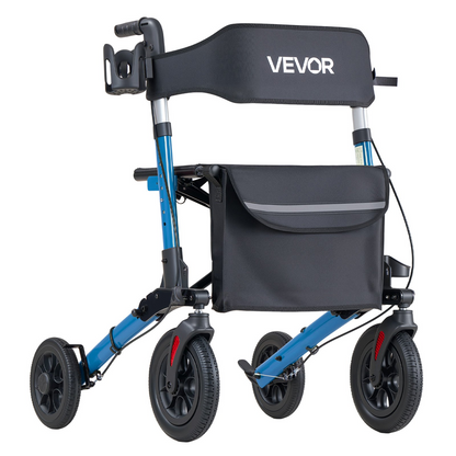 Start2Finish VEVOR rollator walker with seat, lightweight aluminum frame, solid wheels, adjustable handles, and cup holder for seniors.