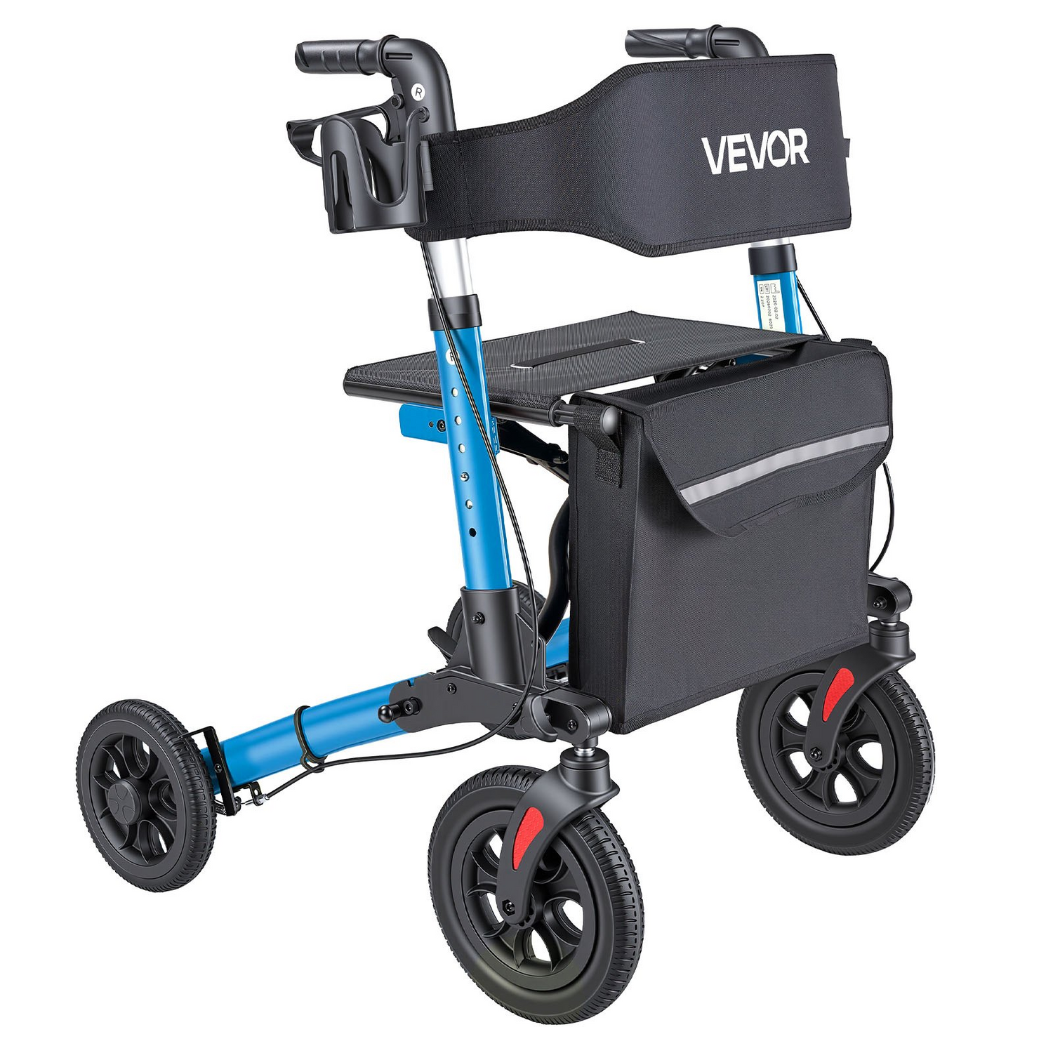 Start2Finish VEVOR rollator walker with seat, lightweight aluminum frame, PU wheels, adjustable handles, cup and cane holders for seniors.