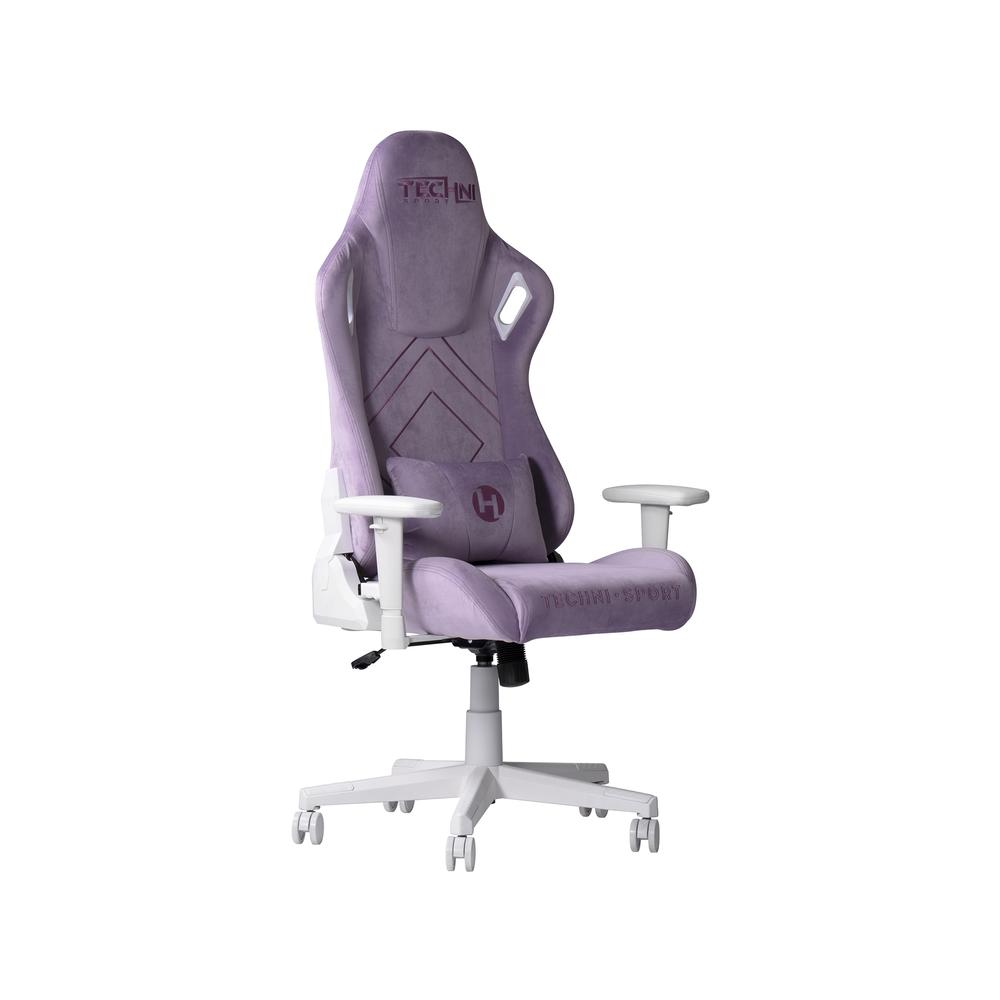 Purple velvet gaming chair by Start2Finish with padded armrests and ergonomic design, ideal for comfortable gaming and working.