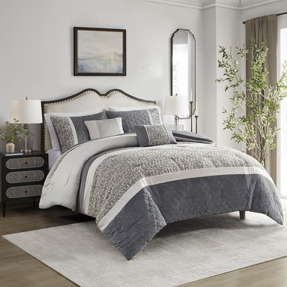 Start2Finish 5-piece textured jacquard stripe bedding comforter set with matching throw pillows, stylish and cozy for bedroom decor.
