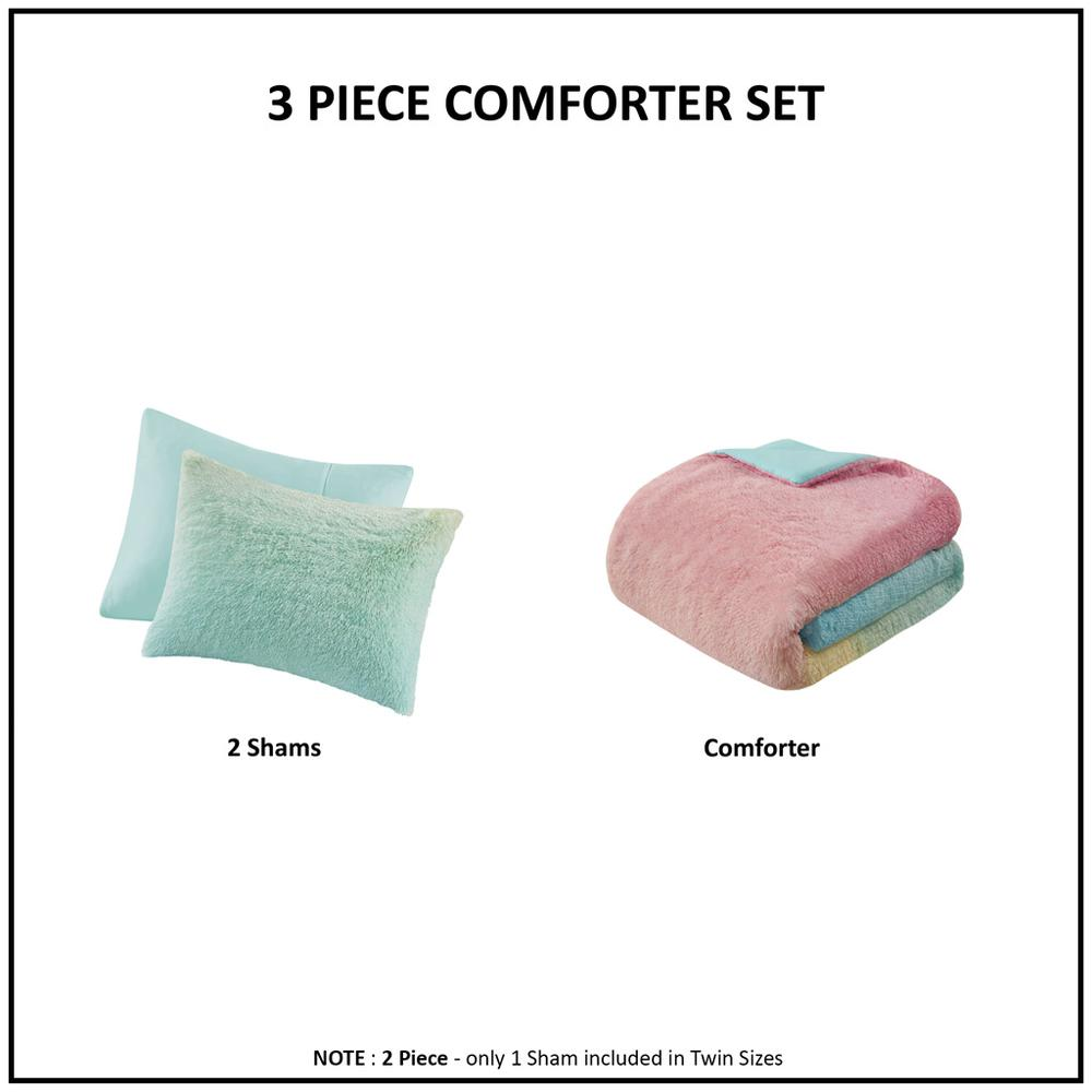 Start2Finish Ombre Shaggy Faux Fur Bedding Comforter Set with soft, plush, color-gradient design for cozy bedroom decor.