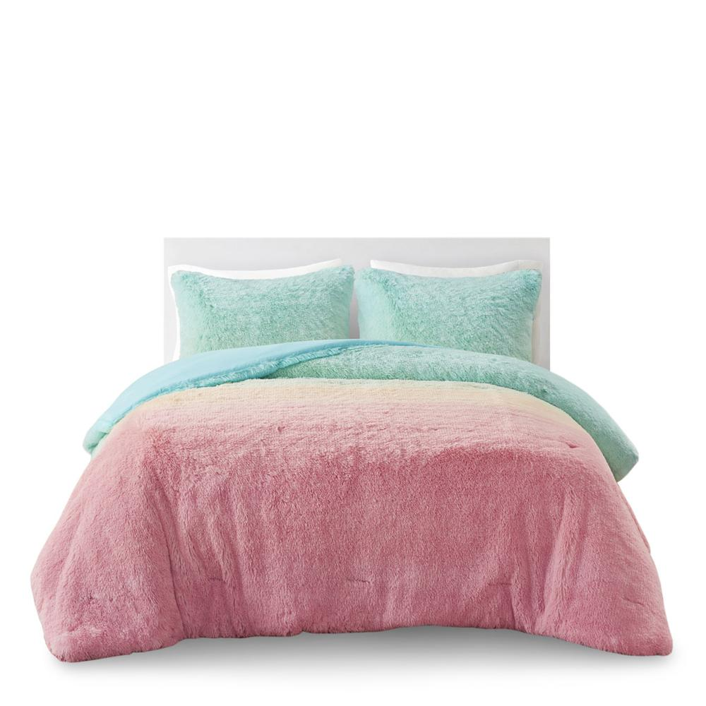Start2Finish Ombre Shaggy Faux Fur Bedding Comforter Set with soft, plush faux fur in a gradient ombre design.
